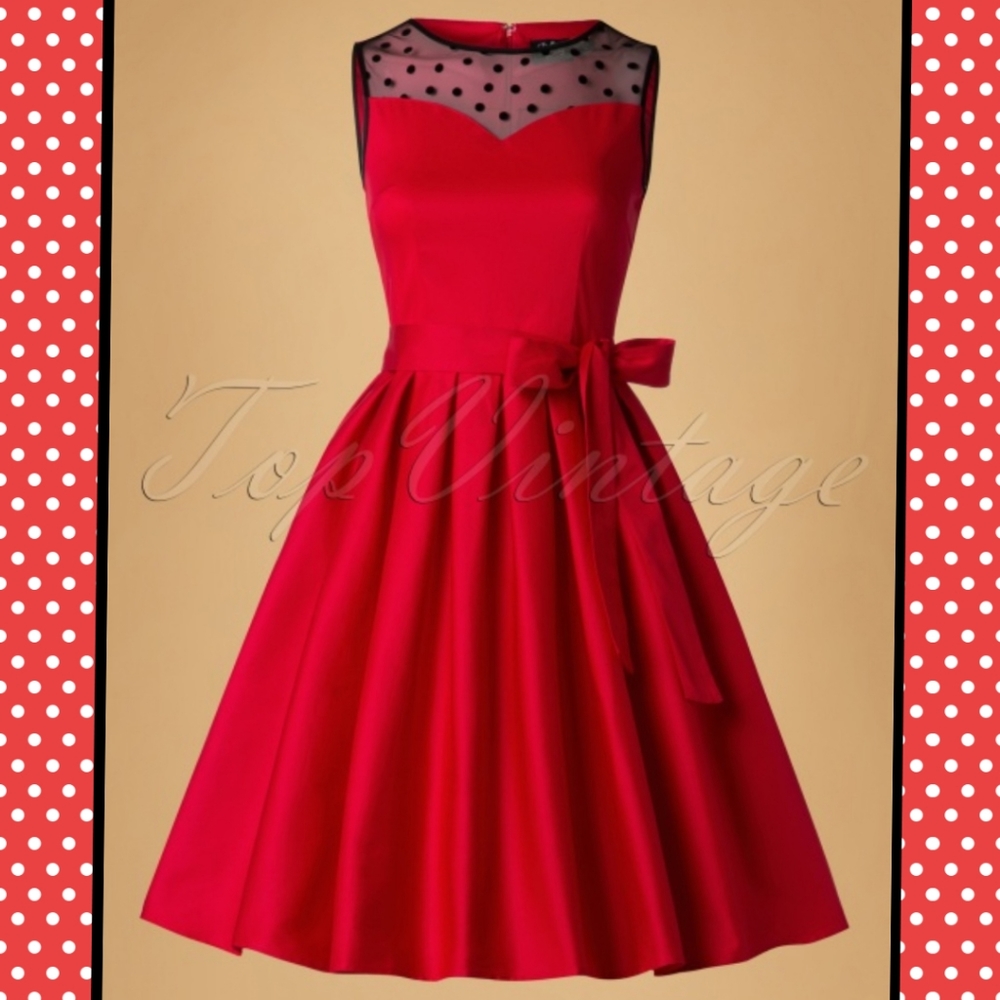 Red Vintage Retro Circle Fit Flare Skater Dress